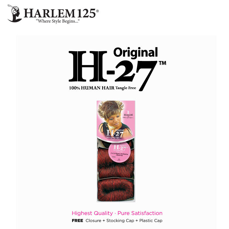 HARLEM 125 100% HUMAN HAIR TANGLE FEE H-27 ORIGINAL WITH FREE CLOSURE + STOCKING CAP + PLASTIC CAP 1"/2"/3" SIZE MIX WEAVING